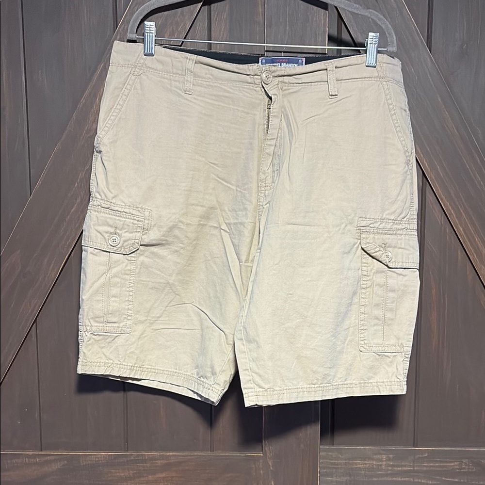 Michael Brandon Tan Cargo Shorts with Relaxed Fit and Knee Length